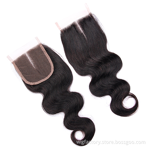 Wholesale virgin hair vendors body wave middle/free/three part closure natural color 4*4 swiss lace closure